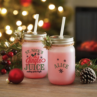 St. Nick's Jingle Juice  Frosted Mason Jar With Lid & Straw