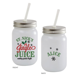 St. Nick's Jingle Juice  Frosted Mason Jar With Lid & Straw