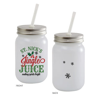St. Nick's Jingle Juice  Frosted Mason Jar With Lid & Straw