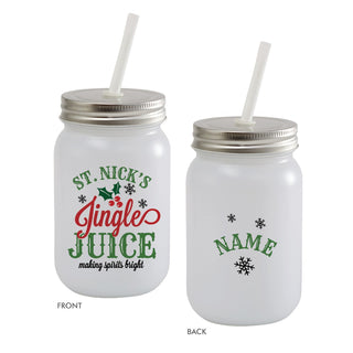 St. Nick's Jingle Juice  Frosted Mason Jar With Lid & Straw
