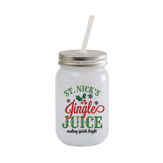 St. Nick's Jingle Juice  Frosted Mason Jar With Lid & Straw