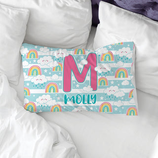 Name & Initial Cheerful Clouds & Rainbows Pillowcase