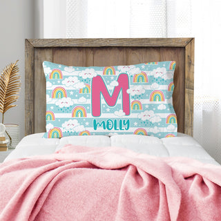 Name & Initial Cheerful Clouds & Rainbows Pillowcase