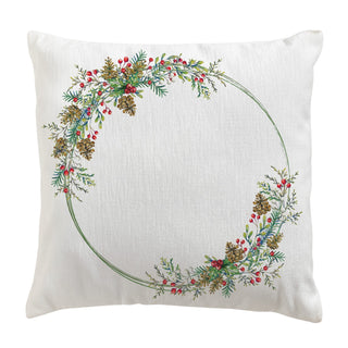 Name & Initial Holiday Berries Wreath 17" Throw Pillow