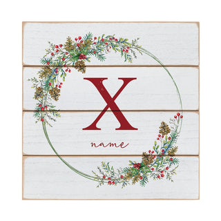 Name & Initial Holiday Berries Wreath Wood Shiplap Art