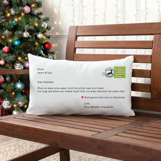 Hugs from Us Holiday Postcard Lumbar Throw Pillow