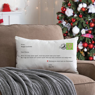 Hugs from Me Holiday Postcard Lumbar Throw Pillow