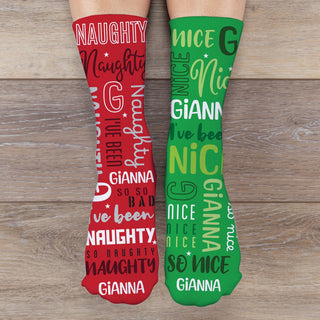 Naughty or Nice Personalized Red & Green Adult Crew Socks