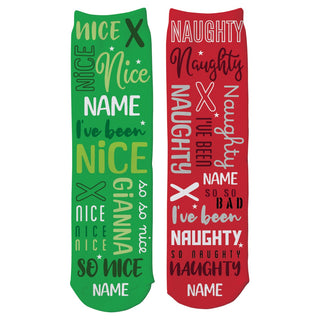 Naughty or Nice Personalized Red & Green Adult Crew Socks