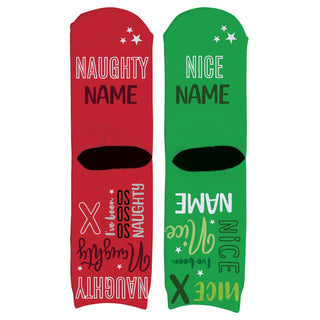 Naughty or Nice Personalized Red & Green Adult Crew Socks