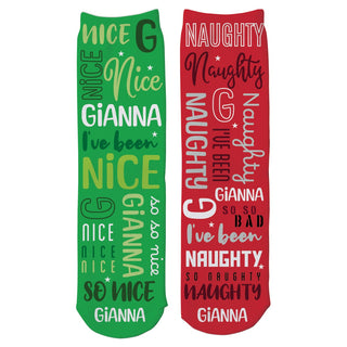 Naughty or Nice Personalized Red & Green Adult Crew Socks