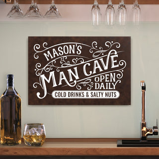 Man Cave Brown Leather Personalized 12x18 Canvas