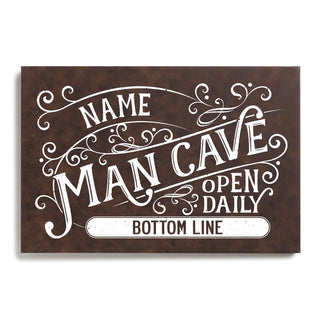 Man Cave Brown Leather Personalized 12x18 Canvas