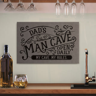 Man Cave Gray Leather Personalized 12x18 Canvas