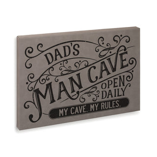 Man Cave Gray Leather Personalized 12x18 Canvas