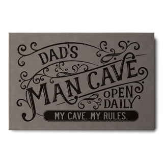 Man Cave Gray Leather Personalized 12x18 Canvas