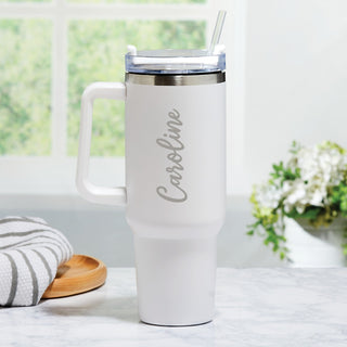 White travel mug