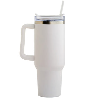 Script Name White Stainless Steel 40 Oz Travel Mug with Handle