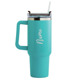 Script Name Aqua Stainless Steel 40 Oz Travel Mug with Handle