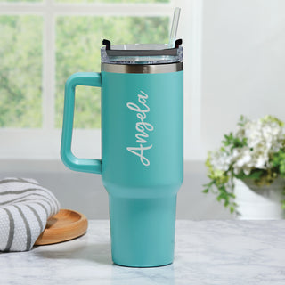 Script Name Aqua Stainless Steel 40 Oz Travel Mug with Handle