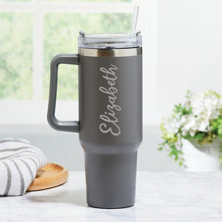 Script Name Gray Stainless Steel 40 Oz Travel Mug with Handle