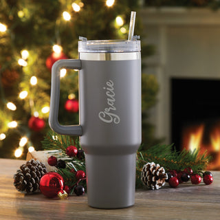 Script Name Gray Stainless Steel 40 Oz Travel Mug with Handle