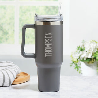 Gray travel mug