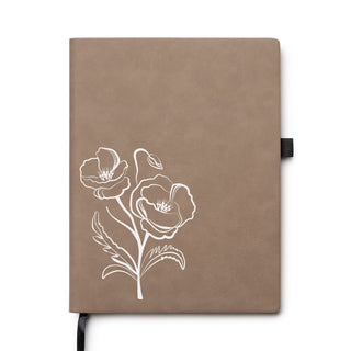 Buckskin Leatherette Personalized  Journal with Birth Month Flower
