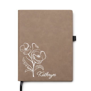 Buckskin Leatherette Personalized  Journal with Birth Month Flower