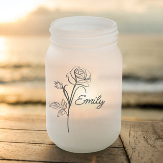 Frosted Mason Jar Personalized Votive with Birth Month Flower