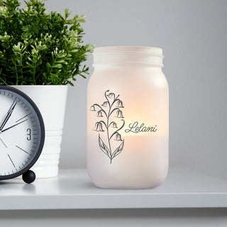 Frosted Mason Jar Personalized Votive with Birth Month Flower