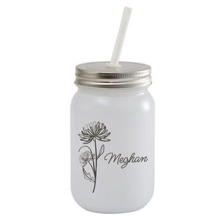 Personalized Frosted Mason Jar with Birth Month Flower