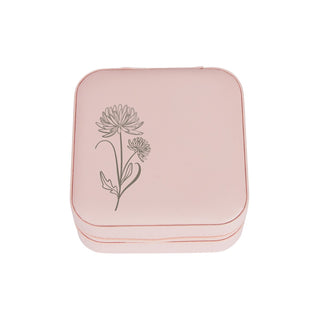 Pink Zip Travel Jewelry Case with Birth Month Flower and Name