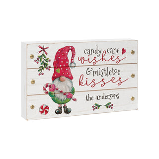 Gnome Candy Cane Wishes Personalized White Wood Box Sign