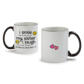 I Smile Because You're My Sister White Coffee Mug with Black Rim and Handle-11oz