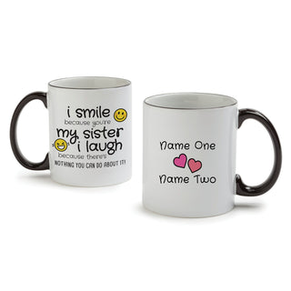 I Smile Because You're My Sister White Coffee Mug with Black Rim and Handle-11oz