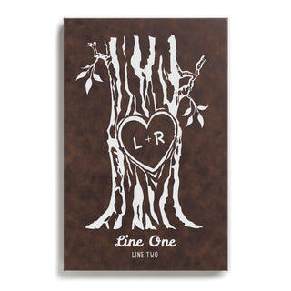 Our Initials Carved In Tree Heart Brown Leather 12x18 Canvas
