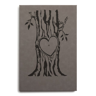 Our Initials Carved In Tree Heart Gray Leather 12x18 Canvas