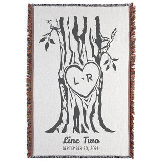 Our Initials Carved In Tree Heart Fringed Throw Blanket