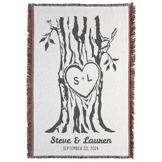 Our Initials Carved In Tree Heart Fringed Throw Blanket