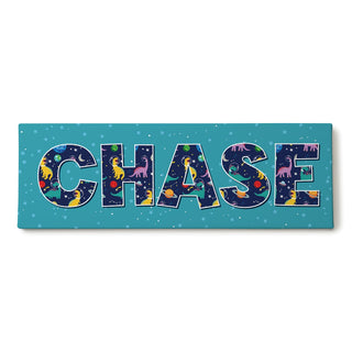 Dinos in Space Name Pattern 9x27 Canvas