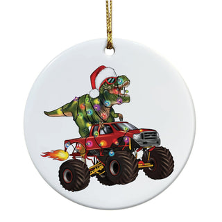 Dino Monster Truck Personalized Round Ceramic Ornament