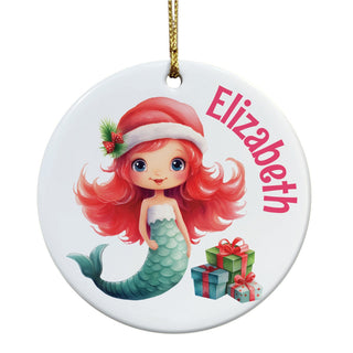 Christmas Mermaid Personalized Round Ceramic Ornament
