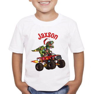 Dino Monster Truck Personalized Holiday Tee