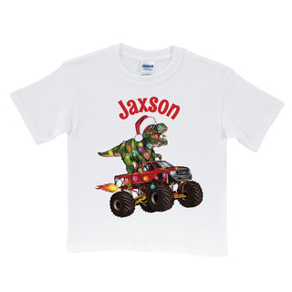 Dino Monster Truck Personalized Holiday Tee