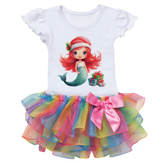Holiday Mermaid Personalized Rainbow Tutu Tee Shirt