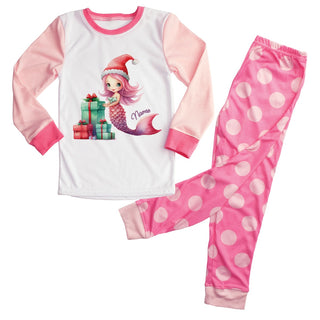 Pink Polka Dot Christmas Mermaid Personalized Pajamas