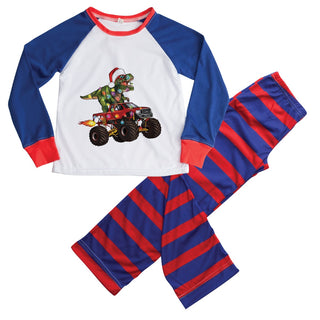 Blue and Red Striped Dino Monster Truck Personalized Pajamas