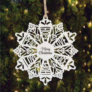 Peace Hope Love White Wood Snowflake Ornament