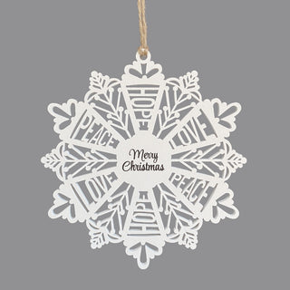 Peace Hope Love White Wood Snowflake Ornament
